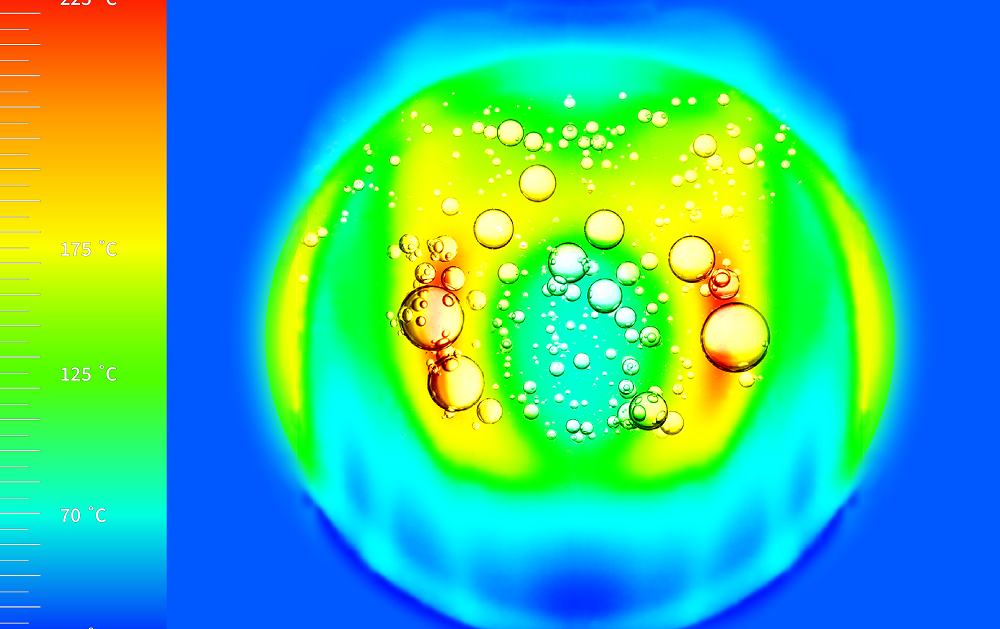 Image courtesy of Los Alamos National Laboratory Abstract representation of subcooled flow boiling modeled on experimental data collected for the Los Alamos National Laboratory Isotope Production Facility.