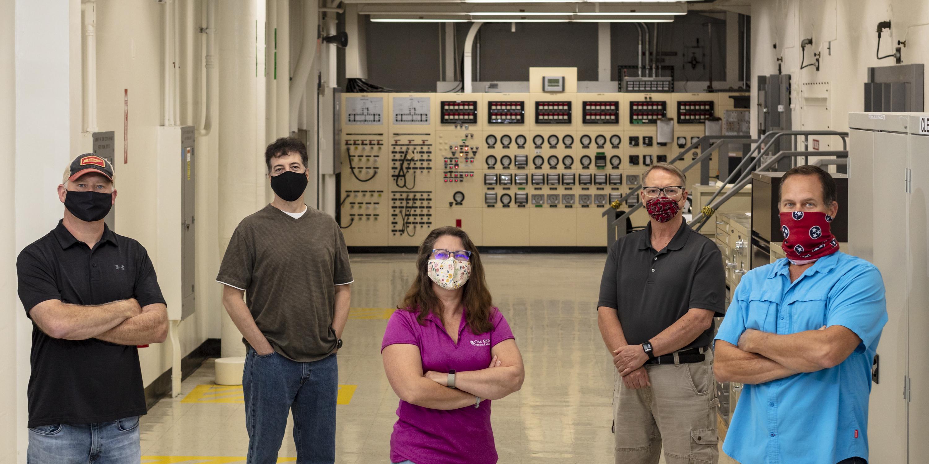 Californium-272 production team. Standing left to right - John Courtney, Dan Bettinger, Julie Ezold, Ed Smith, and Scott White.