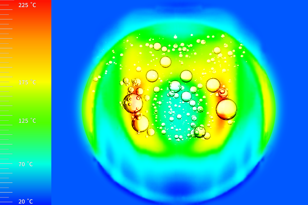 Image courtesy of Los Alamos National Laboratory Abstract representation of subcooled flow boiling modeled on experimental data collected for the Los Alamos National Laboratory Isotope Production Facility.