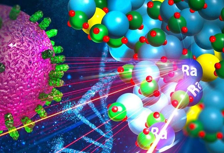 Image courtesy of Chris Orosco/ORNL, U.S. Dept. of Energy Artists’ depiction of a new potential cancer treatment vehicle—an engineered nanometer-size construct that holds a radioactive isotope that can be delivered to destroy cancer cells.