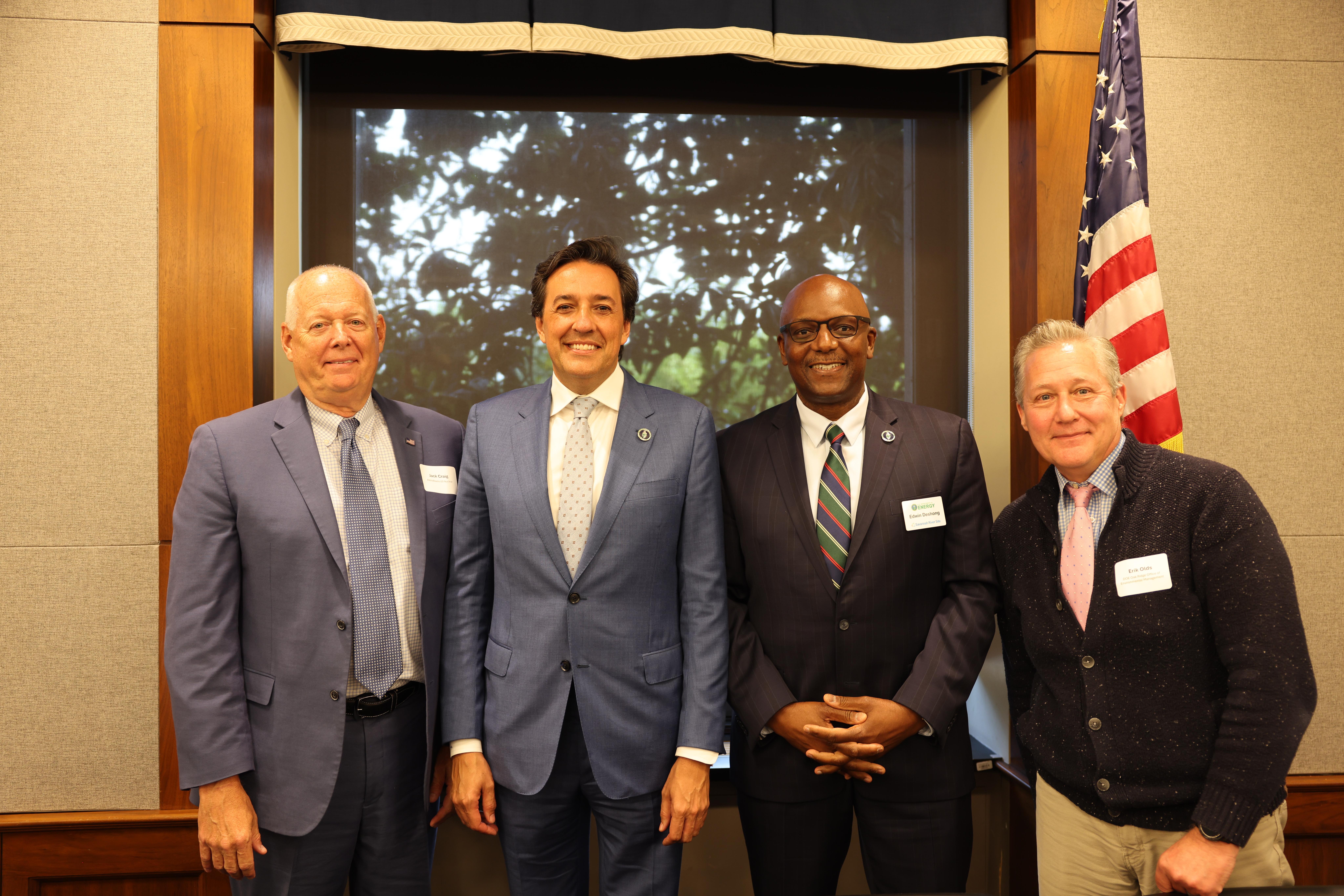 Speakers at the event (from left to right): Jack Craig (Moderator, AtkinsRealis US Nuclear), Under Secretary Darío Gil, Edwin Deshong (Manager, Savannah River Operations Office), and Erik Olds (Manager, Oak Ridge Office of Environmental Management)